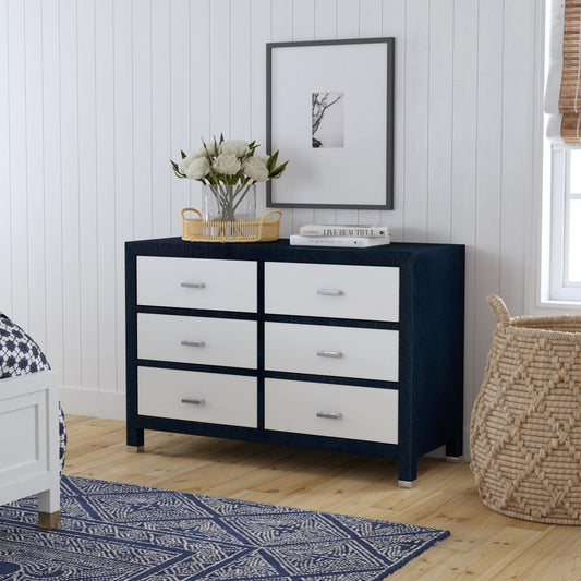 Keros 6 Drawer Raffia Double Dresser in Navy and White 5609350