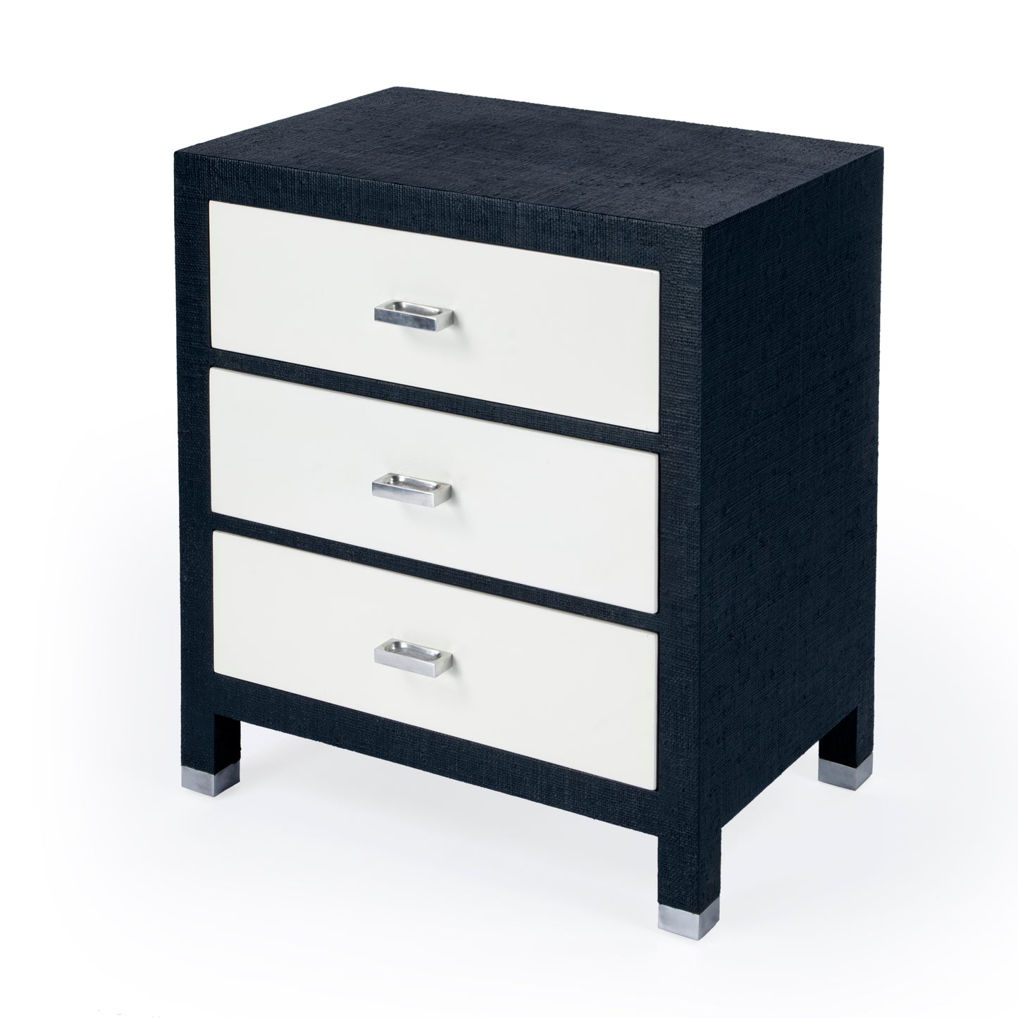 Keros Raffia 3 Drawer Nightstand in Navy and White 5610350
