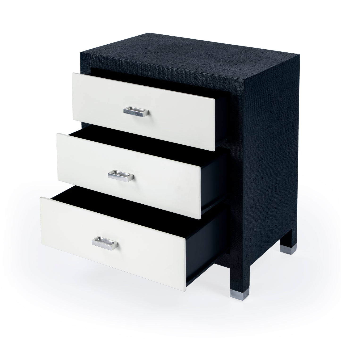 Keros Raffia 3 Drawer Nightstand in Navy and White 5610350