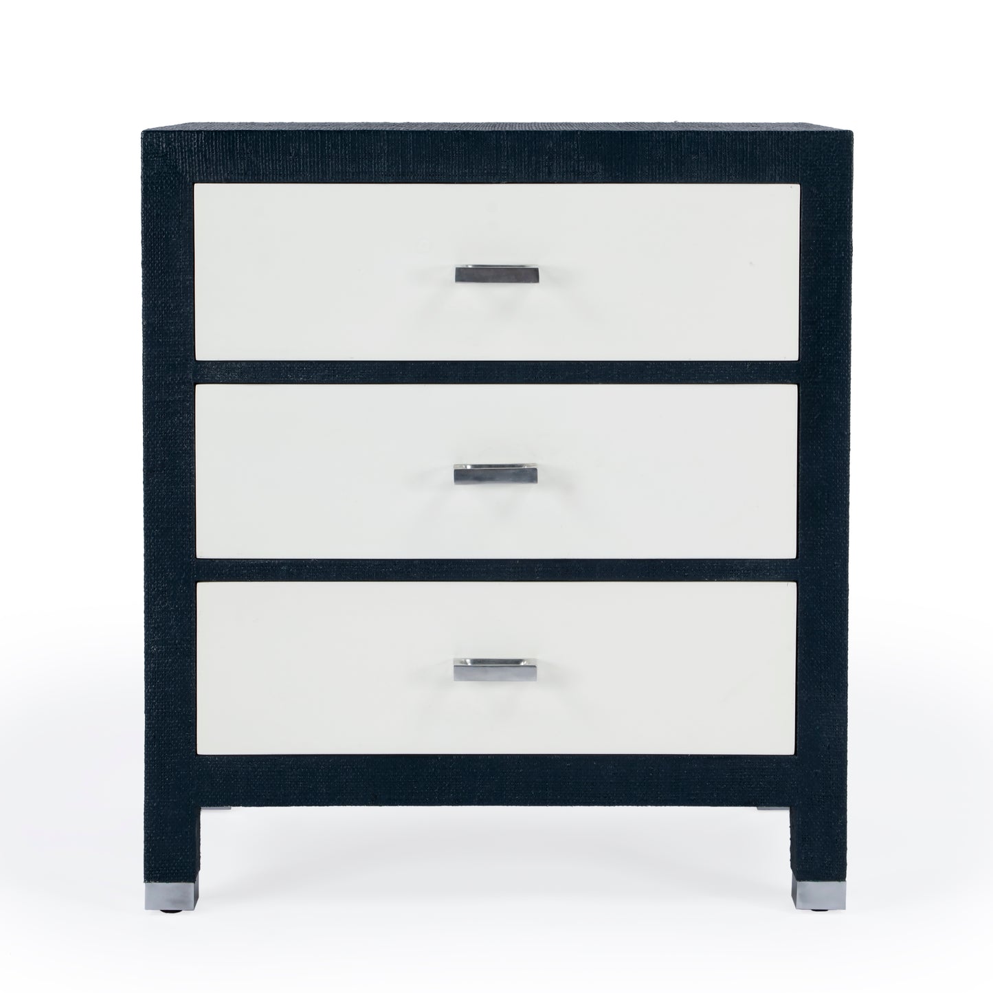 Keros Raffia 3 Drawer Nightstand in Navy and White 5610350