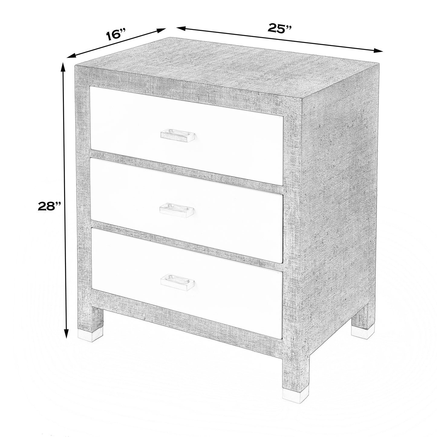 Keros Raffia 3 Drawer Nightstand in Navy and White 5610350