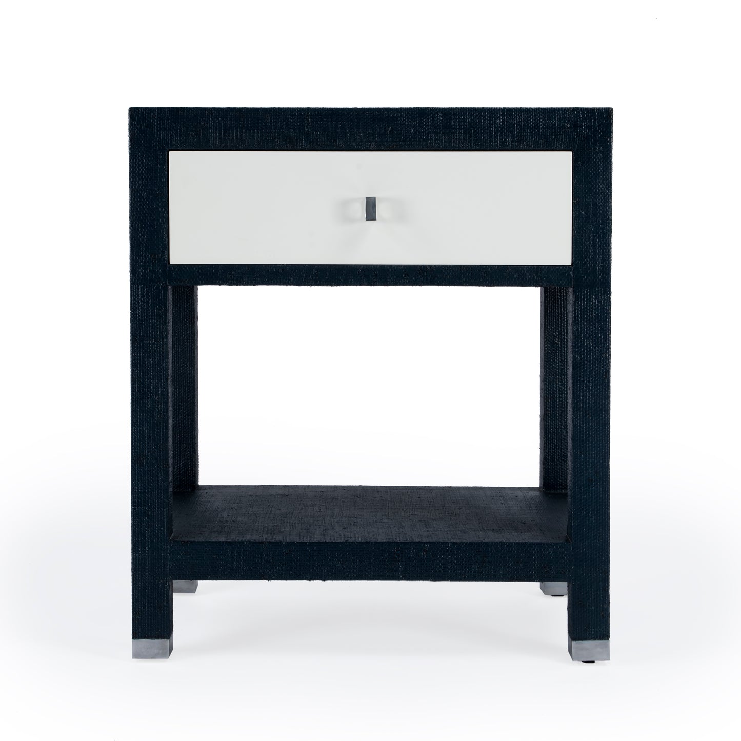 Keros 1 Drawer Raffia Nightstand in Navy and White  5611350