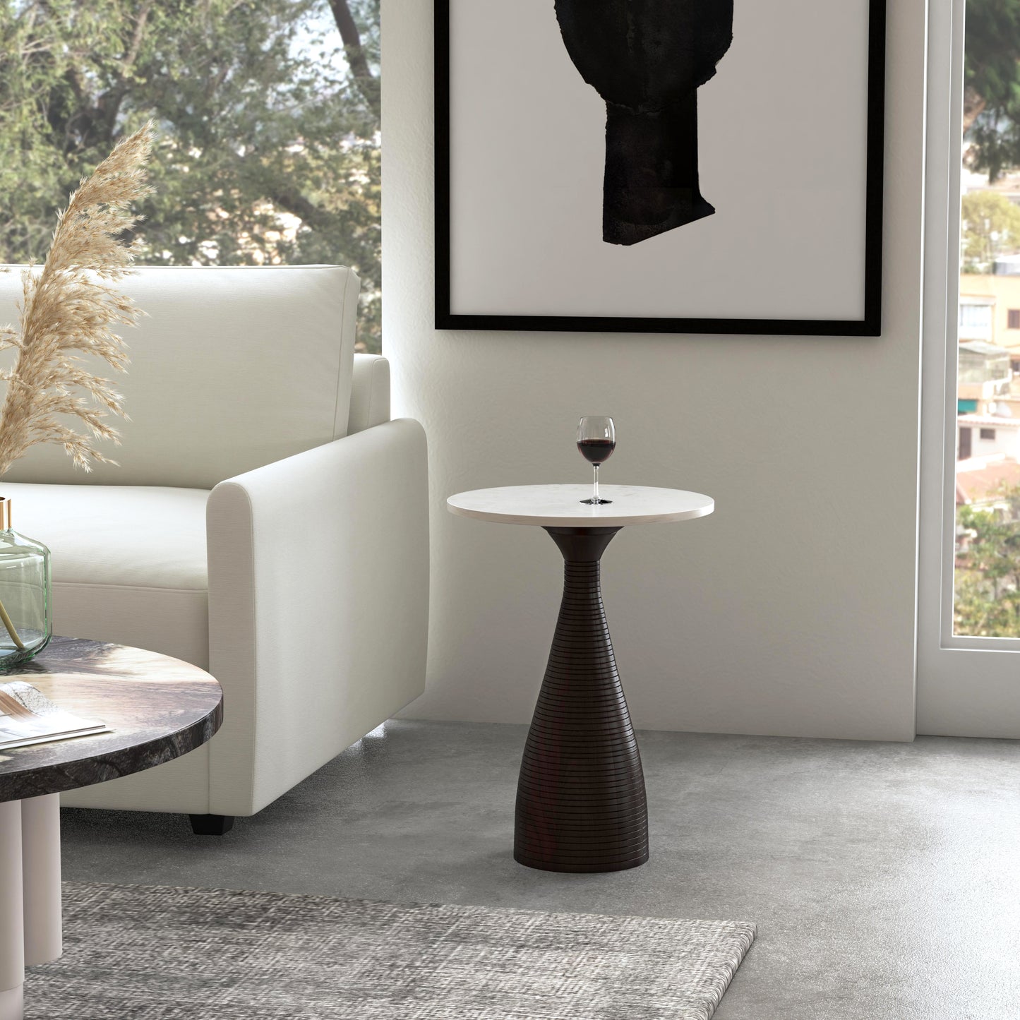 Julia Marble Pedestal End Table in Dark Brown 5627140