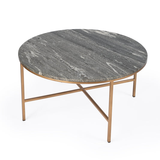 Grafton Marble Round Coffee Table in Gold,Gray  5628025