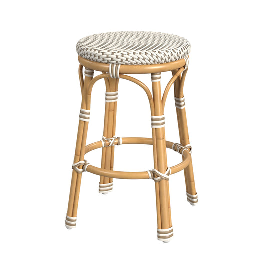Tobias Outdoor Rattan and Metal Counter Stool in Beige and White 5648433