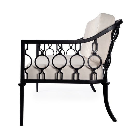 Southport Iron Upholstered Outdoor Sofa in Black  5661437
