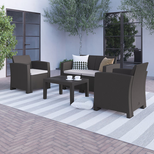 4 PC Gray Outdoor Rattan Set DAD-SF-112T-DKGY-GG