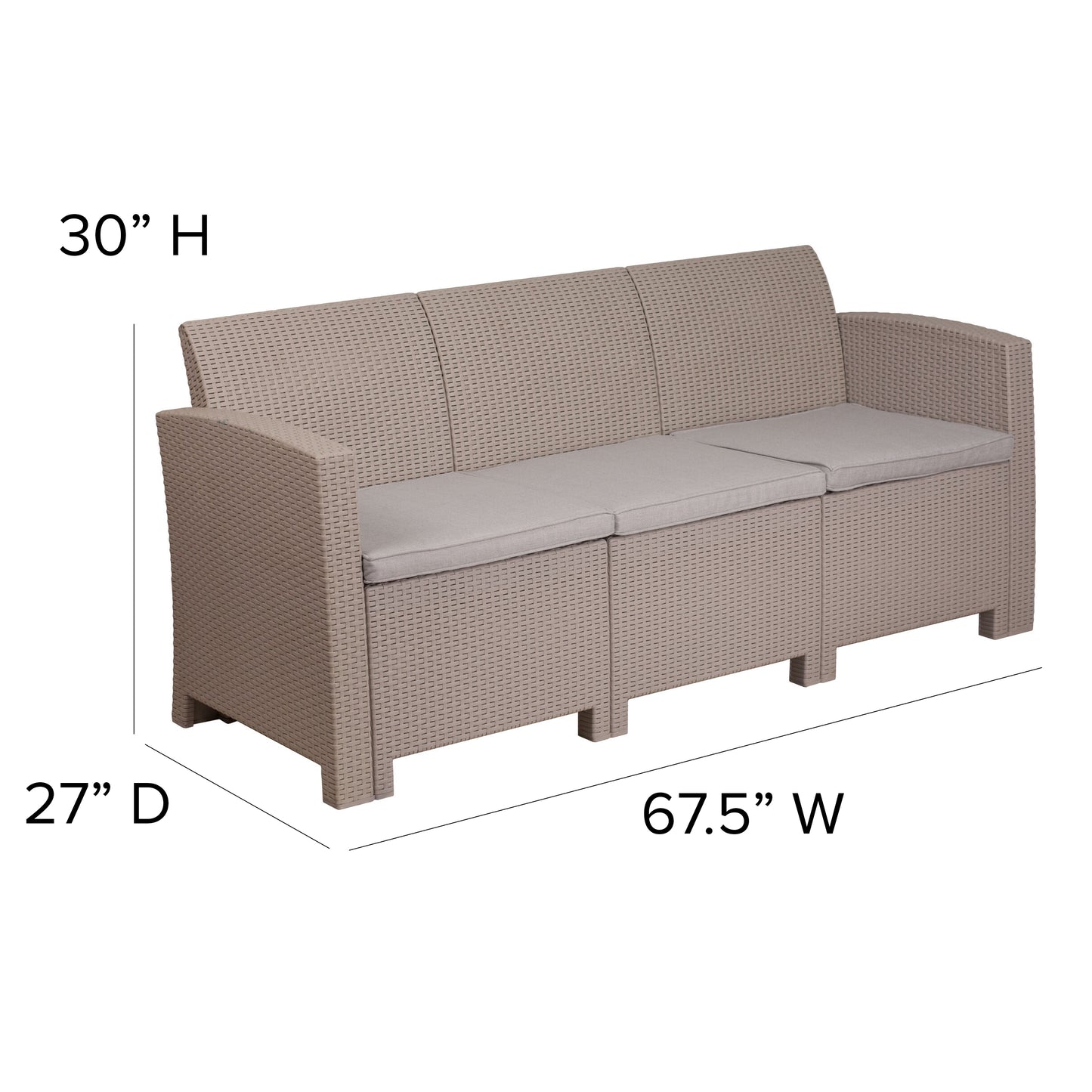 Light Gray Rattan Outdoor Sofa DAD-SF2-3-GG