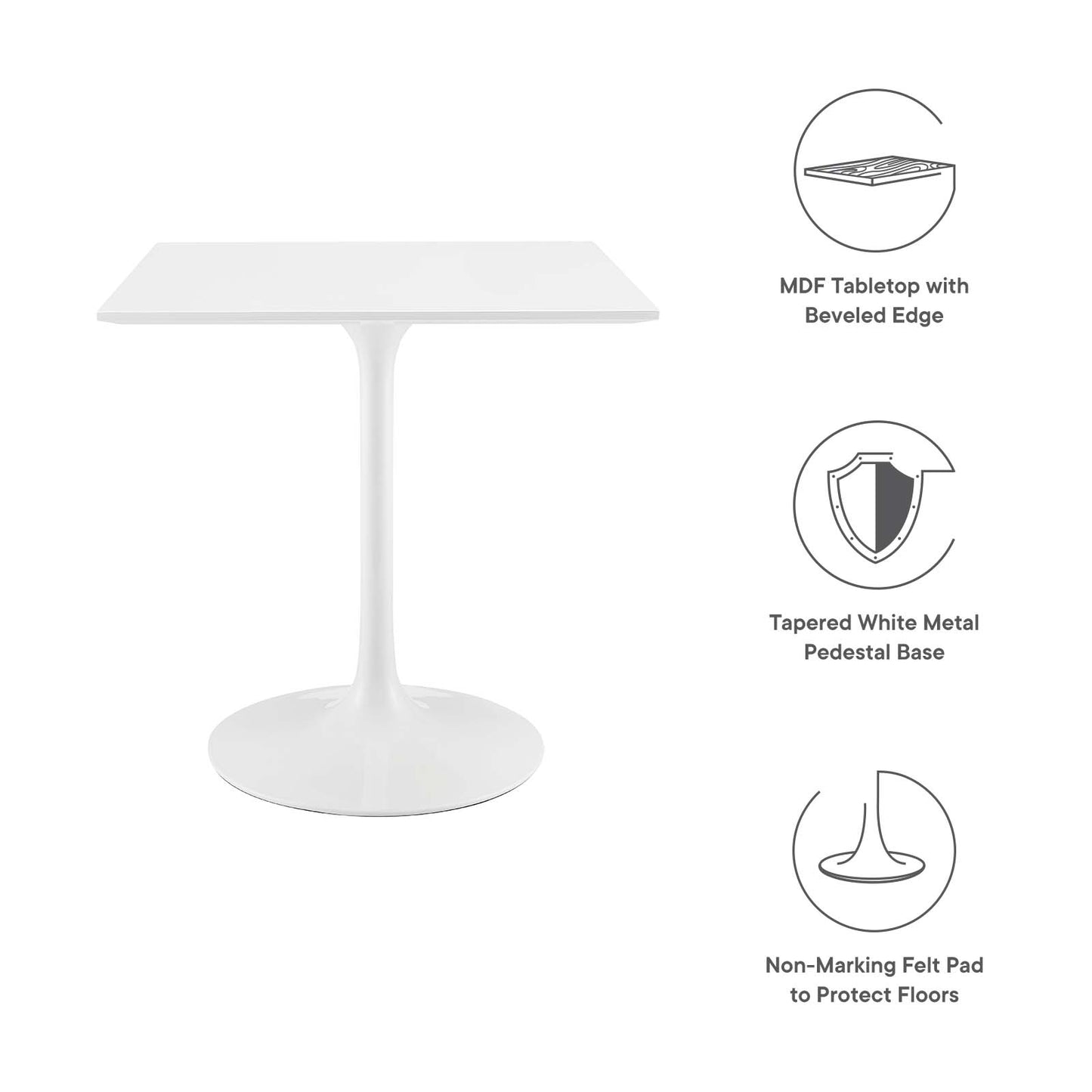 Lippa 28" Square Wood Top Dining Table White