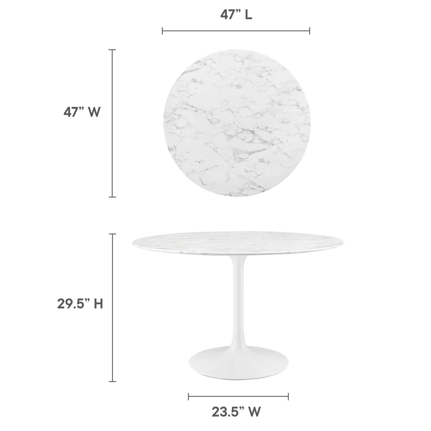 Lippa Round Dining Table with Wood and Marble Top in White