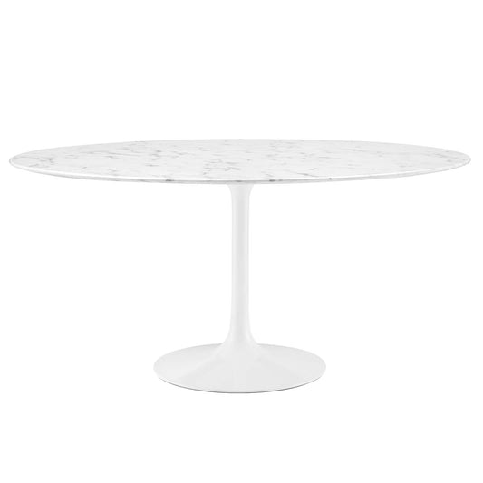 Lippa 60" Round Artificial Marble Dining Table White EEI-1133-WHI