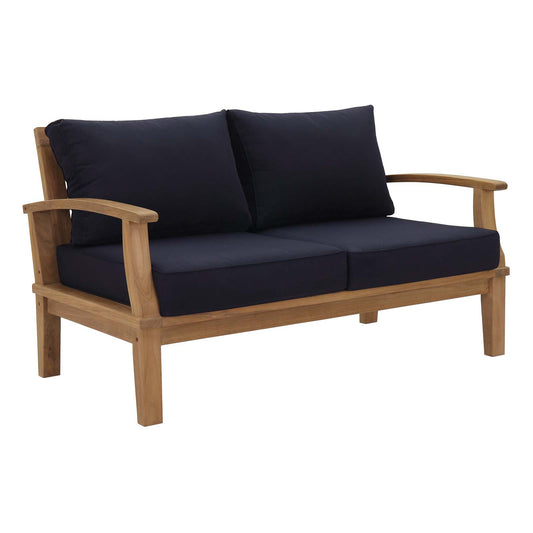Marina Outdoor Patio Teak Loveseat Natural Navy