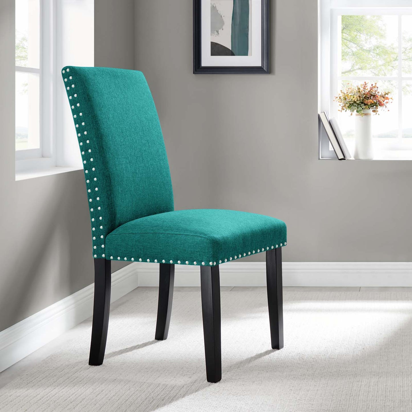 Parcel Dining Upholstered Fabric Side Chair Teal EEI-1384-TEA
