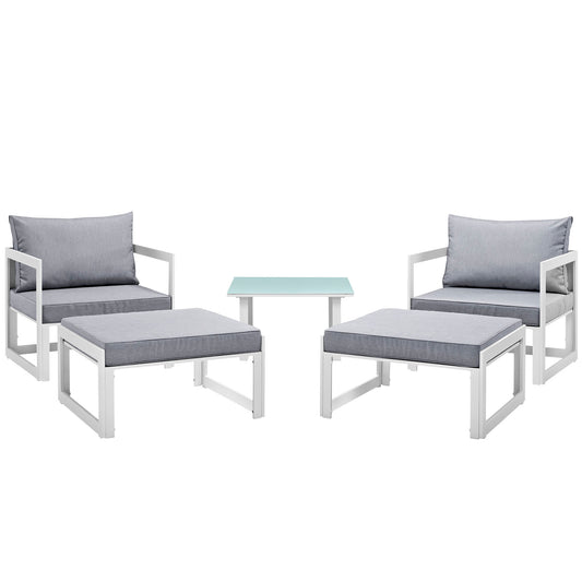 Fortuna 5 Piece Outdoor Patio Sectional Sofa Set White Gray