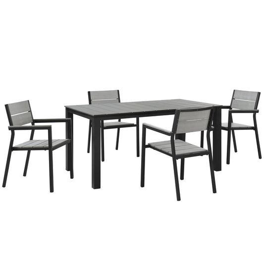 Maine 5 Piece Outdoor Patio Dining Set Brown Gray
