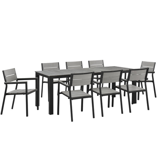 Maine 9 Piece Outdoor Patio Dining Set Brown Gray