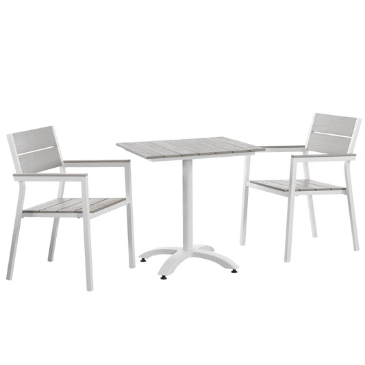 Maine 3 Piece Outdoor Patio Dining Set White Light Gray