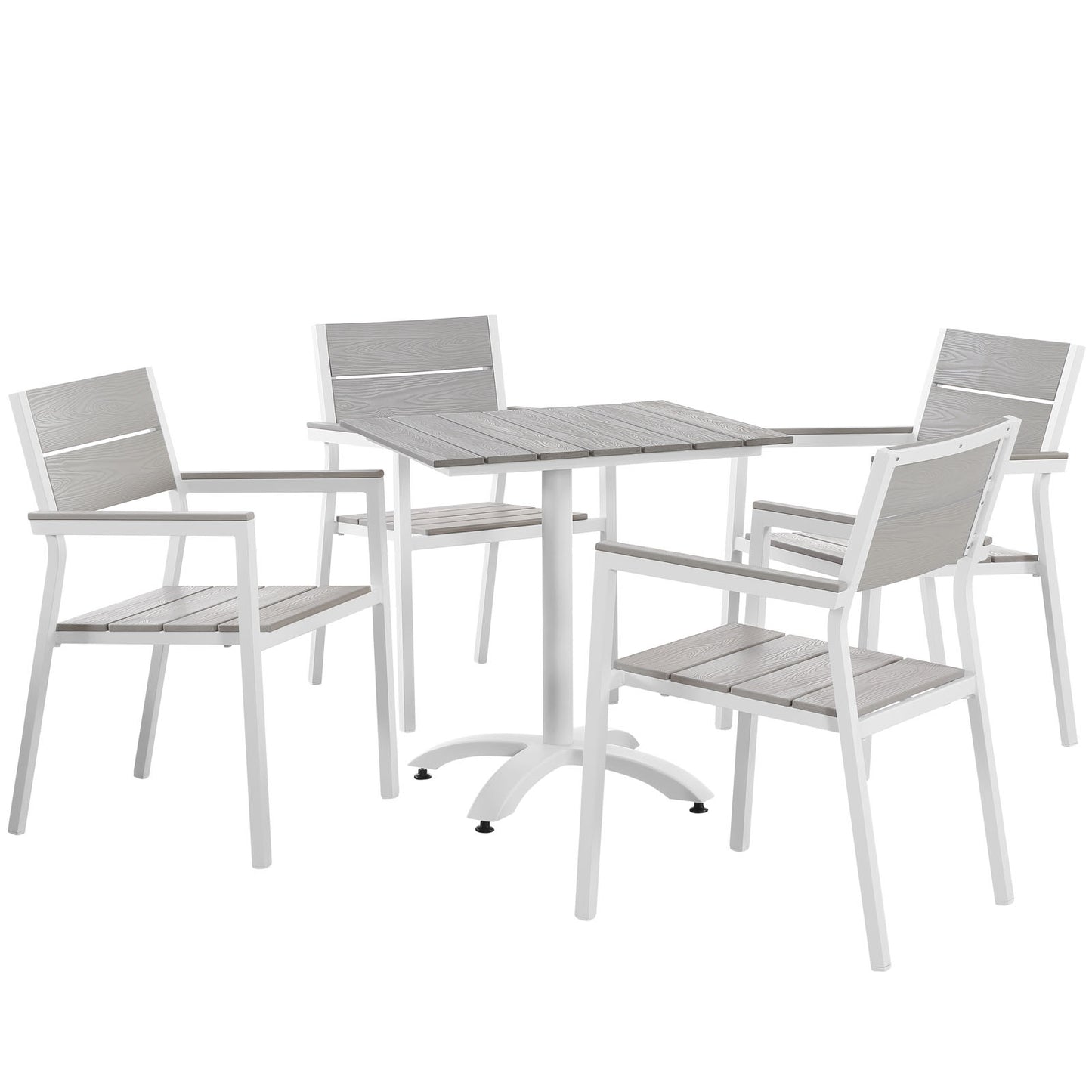 Maine 5 Piece Outdoor Patio Dining Set White Light Gray
