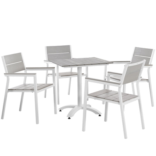 Maine 5 Piece Outdoor Patio Dining Set White Light Gray