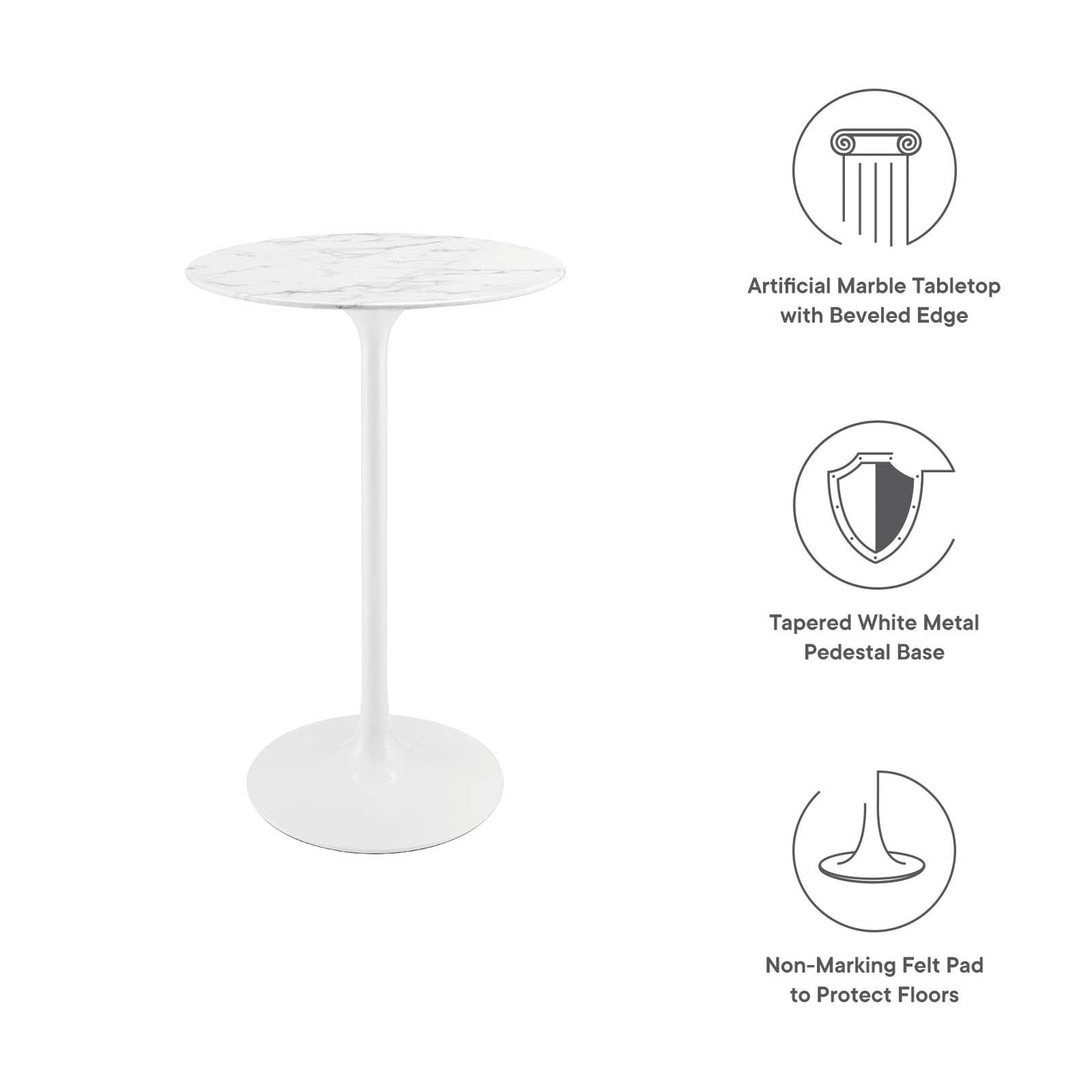 Lippa 28" Round Artificial Marble Bar Table White
