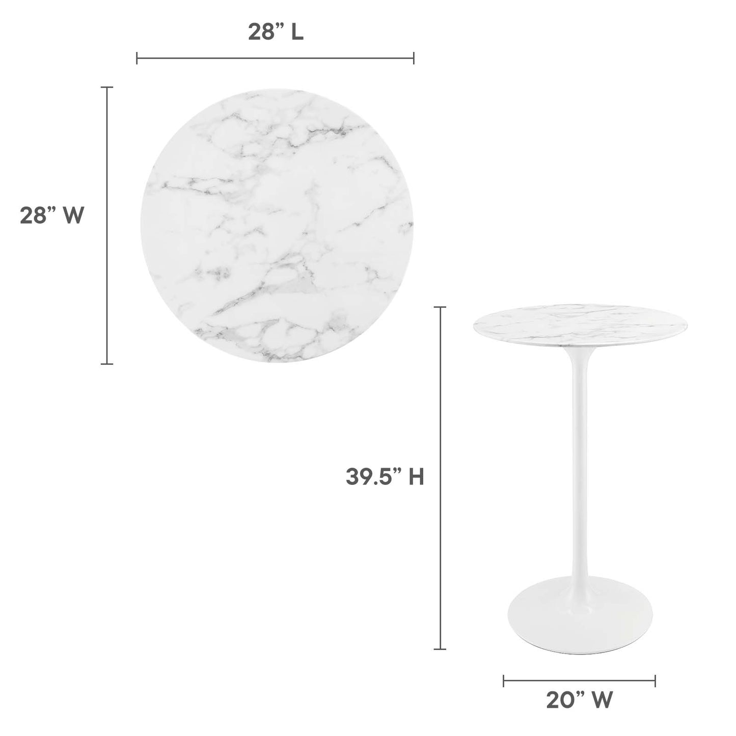 Lippa 28" Round Artificial Marble Bar Table White