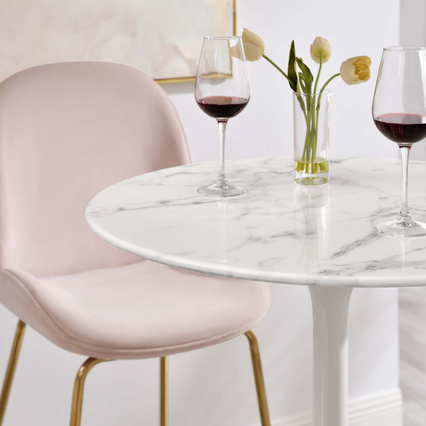 Lippa 28" Round Artificial Marble Bar Table White
