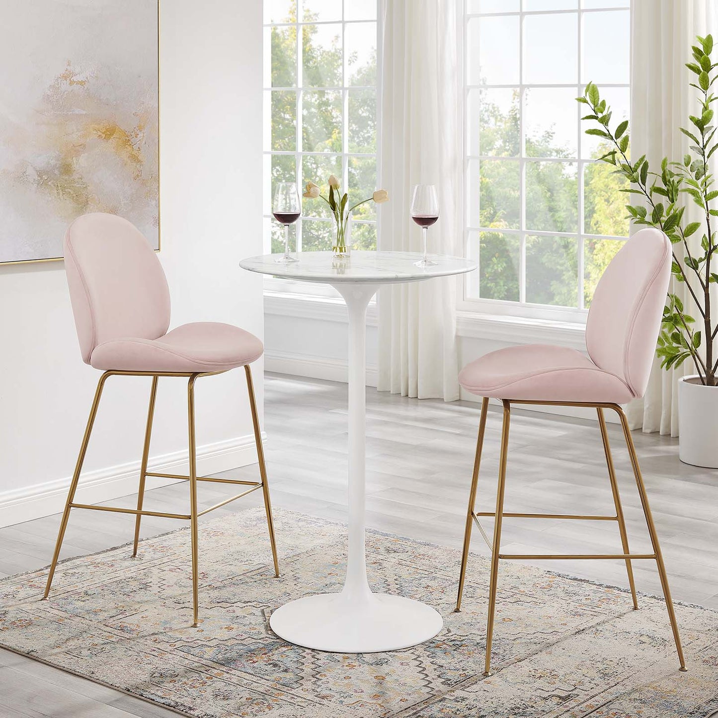 Lippa 28" Round Artificial Marble Bar Table White