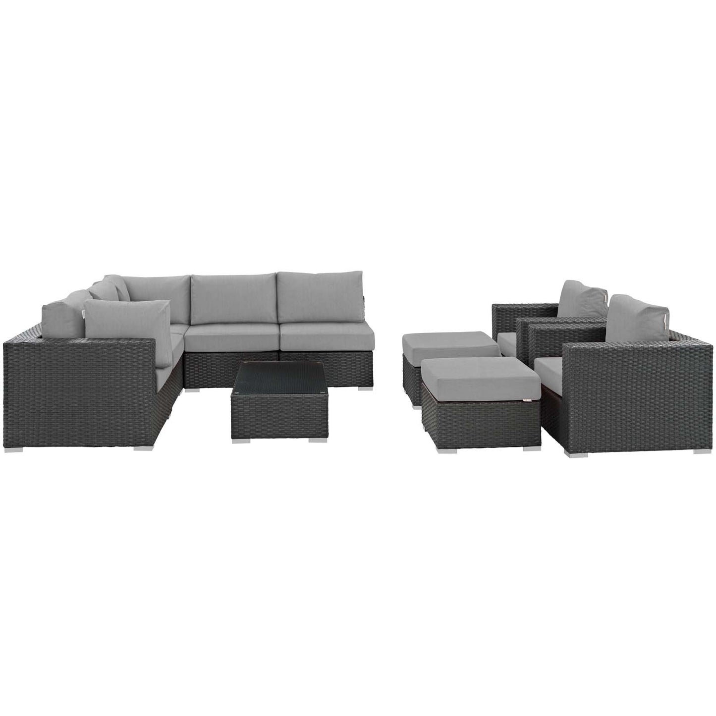 Sojourn 10 Piece Outdoor Patio Sunbrella® Sectional Set Canvas Gray EEI-1888-CHC-GRY-SET