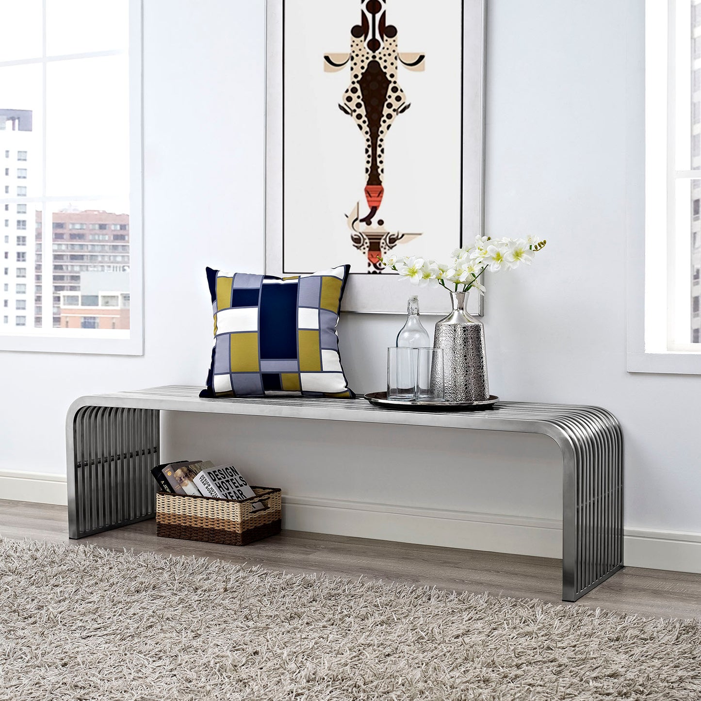 Pipe 60" Stainless Steel Bench Silver
