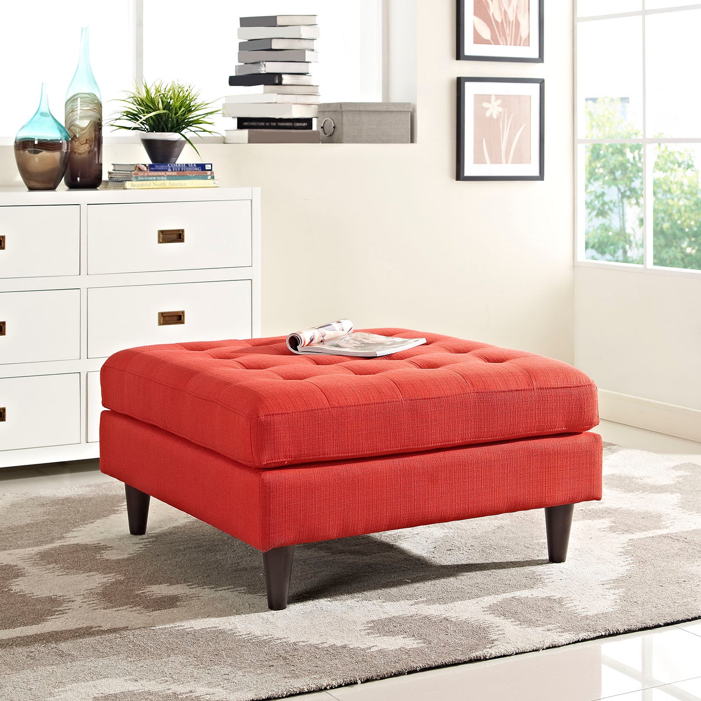 Empress Upholstered Fabric Large Ottoman Atomic Red EEI-2139-ATO