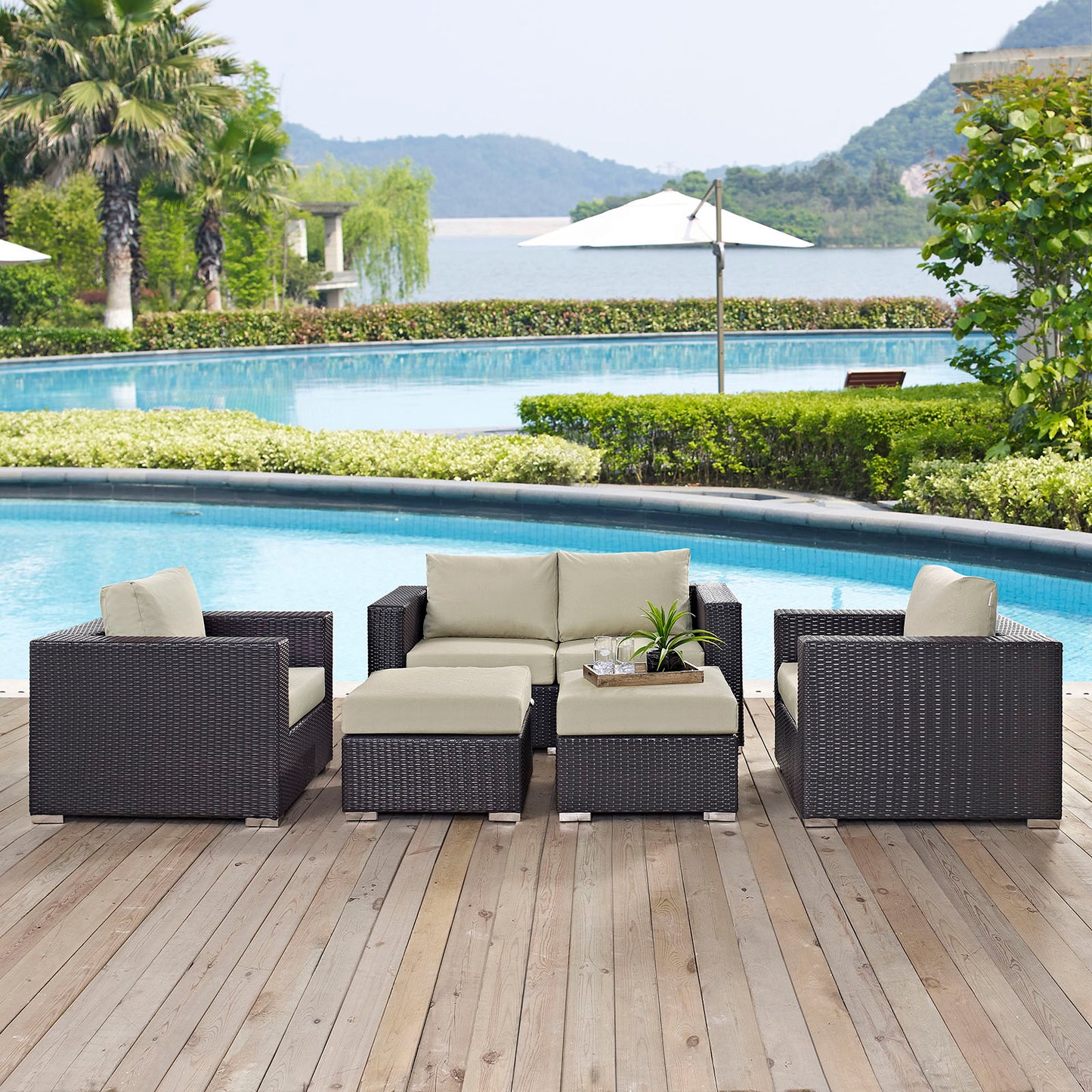 Convene 5 Piece Outdoor Patio Sofa Set Espresso