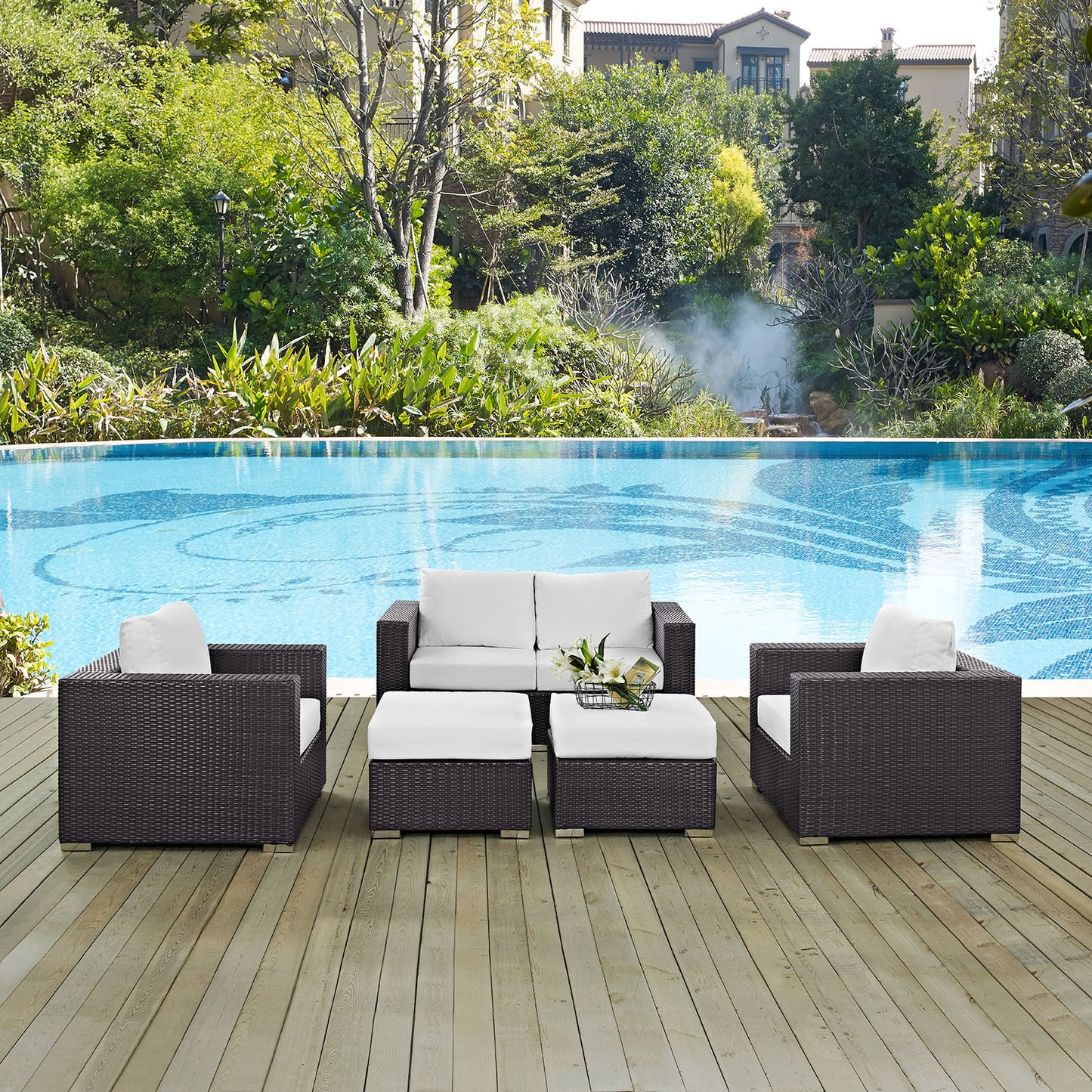 Convene 5 Piece Outdoor Patio Sofa Set Espresso