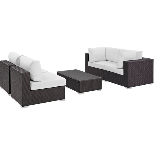 Convene 5 Piece Outdoor Patio Sectional Set Espresso White
