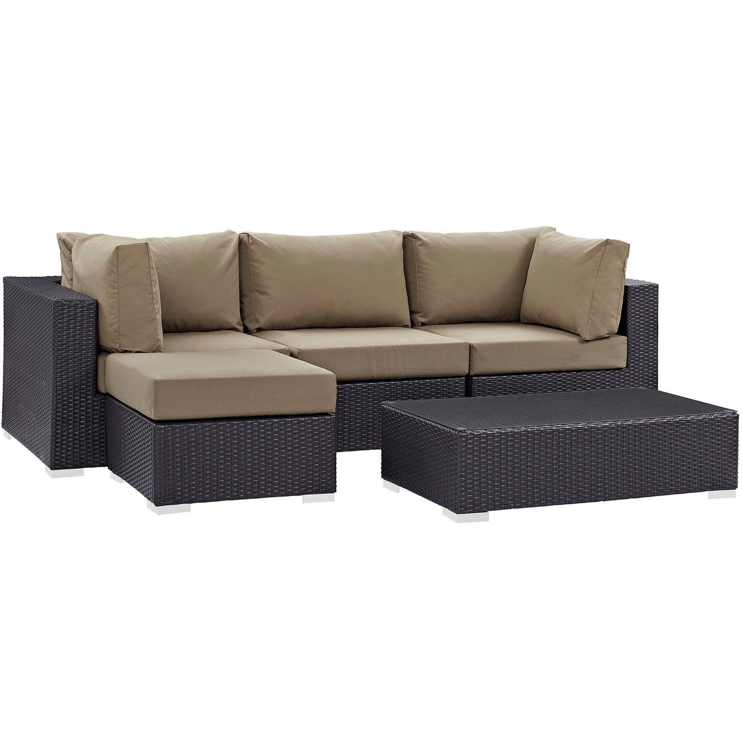 Convene 5 Piece Outdoor Patio Sectional Set Espresso