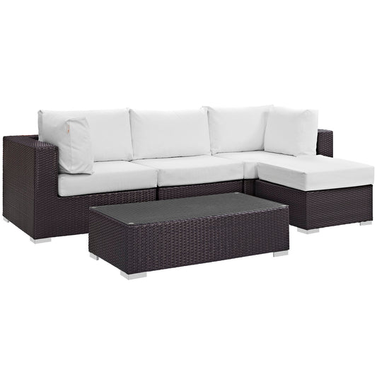 Convene 5 Piece Outdoor Patio Sectional Set Espresso White