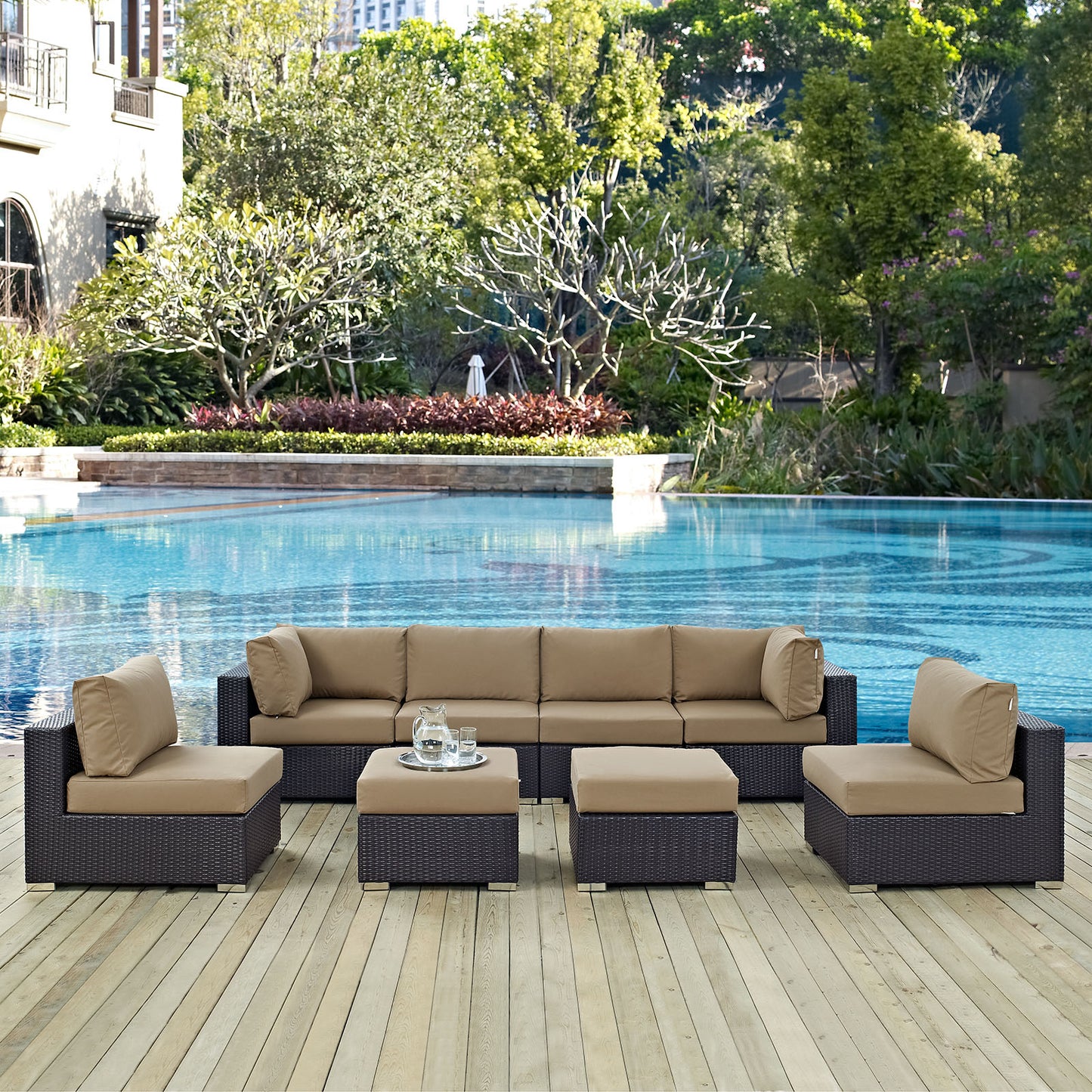 Convene 8 Piece Outdoor Patio Sectional Set Espresso