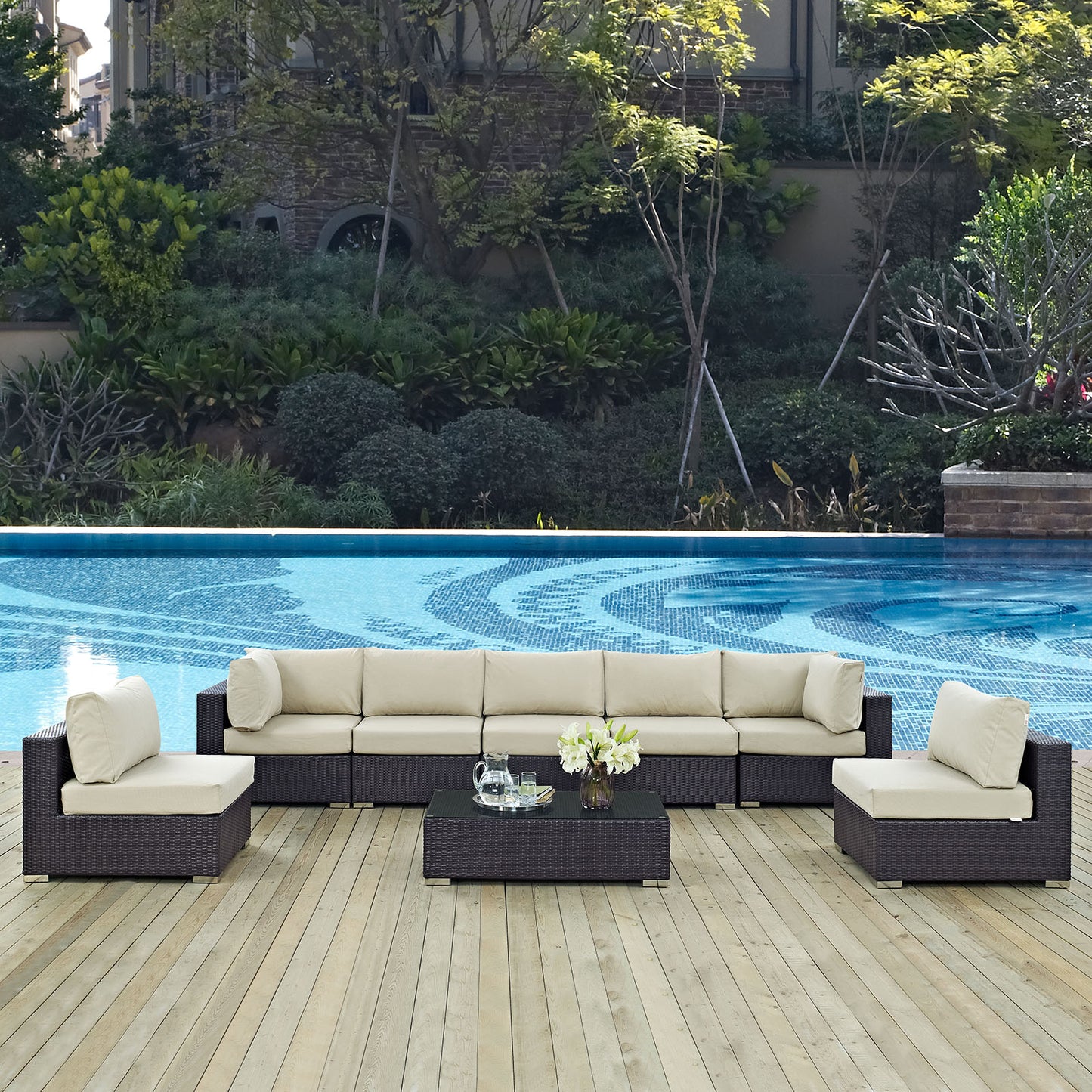 Convene 8 Piece Outdoor Patio Sectional Set Espresso