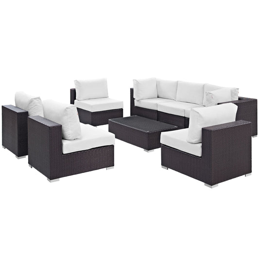Convene 8 Piece Outdoor Patio Sectional Set Espresso White