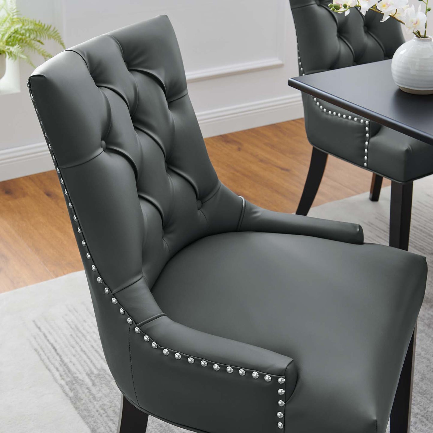 Regent Tufted Vegan Leather Dining Chair Gray EEI-2222-GRY