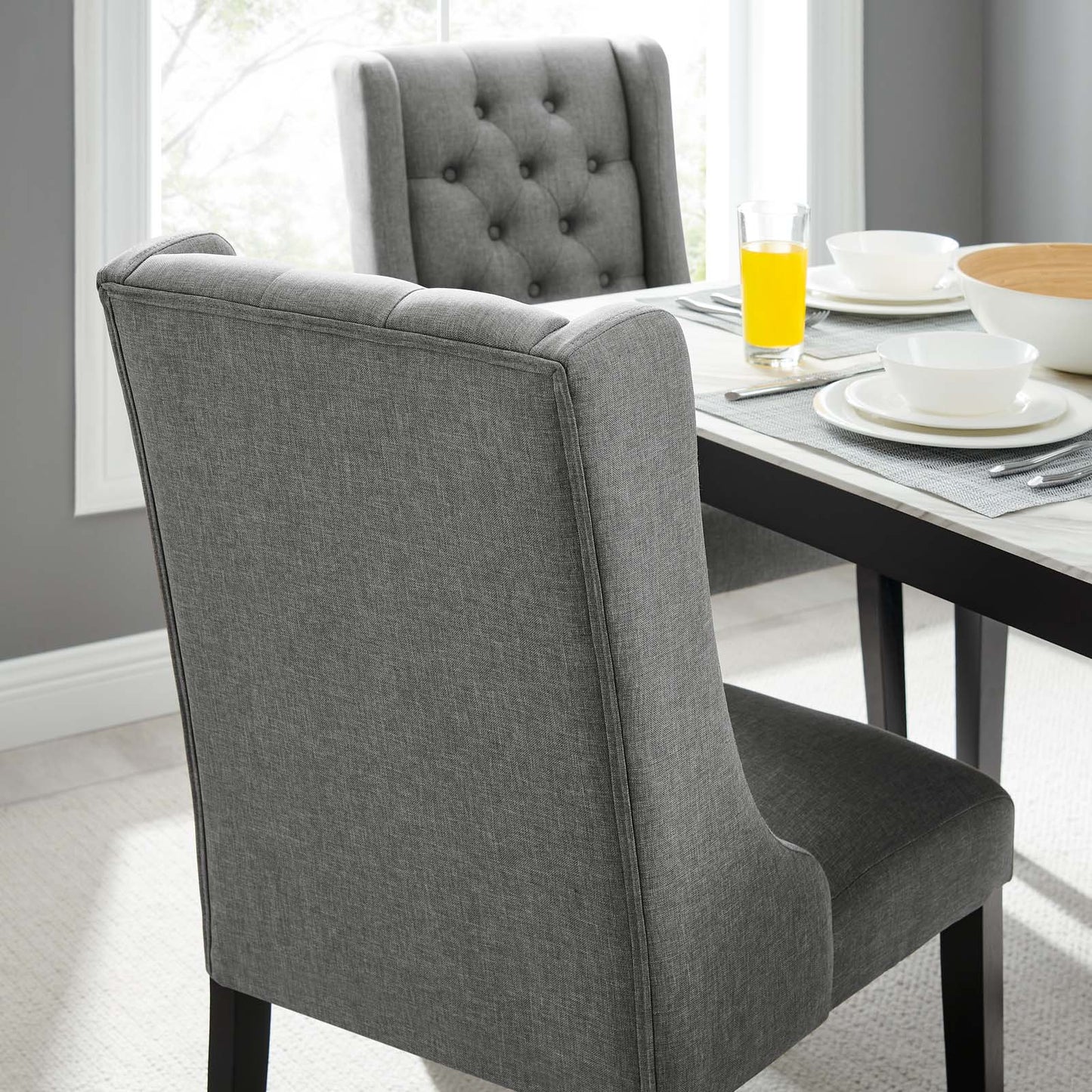 Baronet Button Tufted Fabric Dining Chair Light Gray EEI-2235-LGR