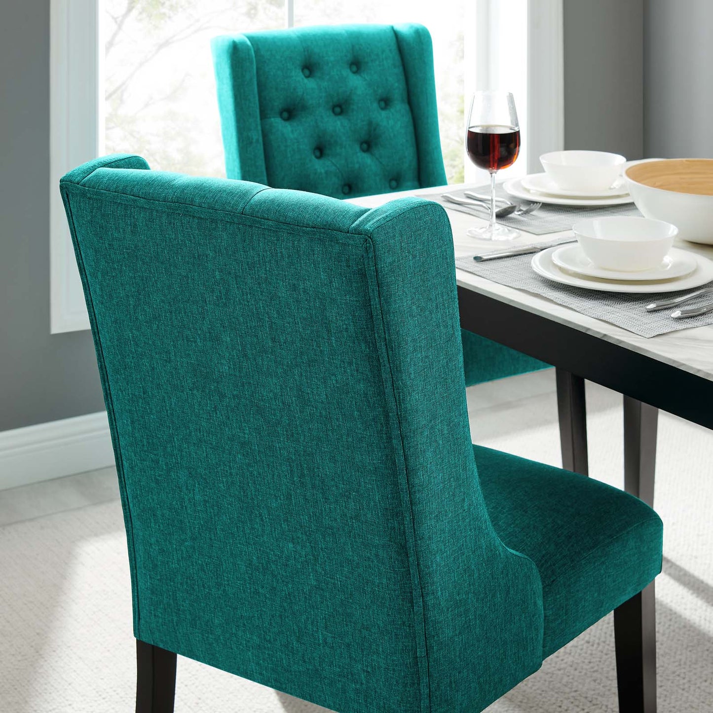 Baronet Button Tufted Fabric Dining Chair Teal EEI-2235-TEA