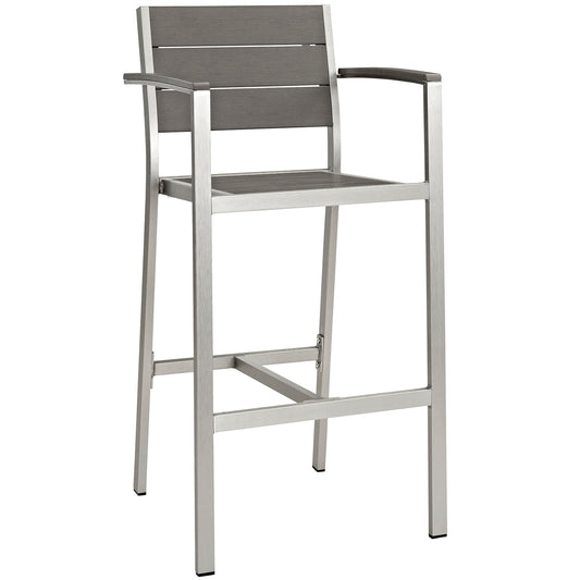 Shore Outdoor Patio Aluminum Bar Stool Silver Gray