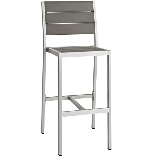 Shore Outdoor Patio Aluminum Armless Bar Stool Silver Gray