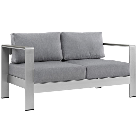 Shore Outdoor Patio Aluminum Loveseat Silver Gray