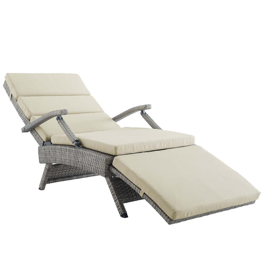Envisage Chaise Outdoor Patio Wicker Rattan Lounge Chair Light Gray Beige