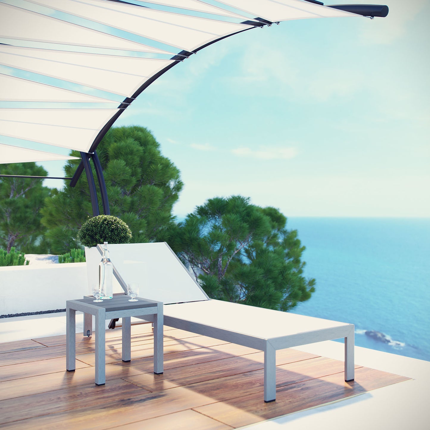 Shore 2 Piece Outdoor Patio Aluminum Set Silver White