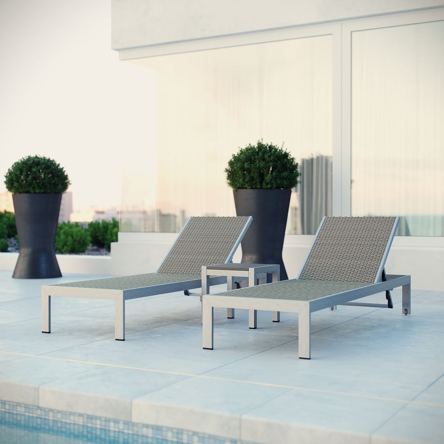 Shore 3 Piece Outdoor Patio Aluminum Set Silver Gray