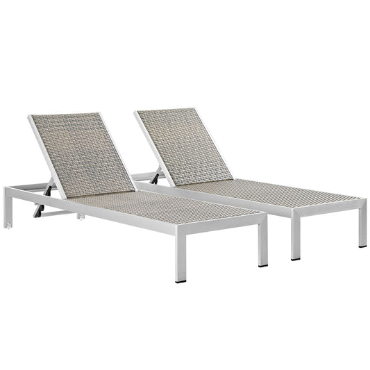 Shore Chaise Outdoor Patio Aluminum Set of 2 Silver Gray