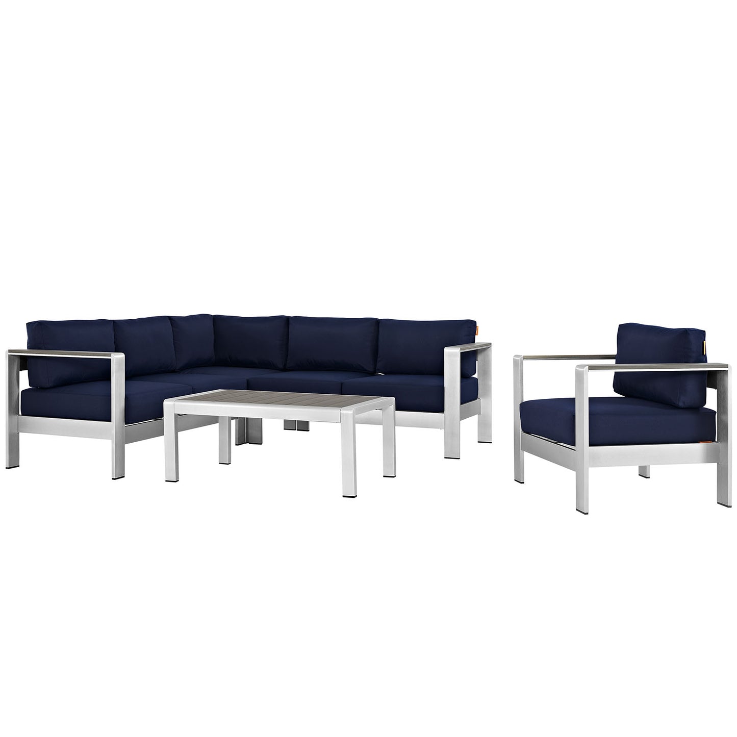 Shore 5 Piece Outdoor Patio Aluminum Sectional Sofa Set Silver Navy