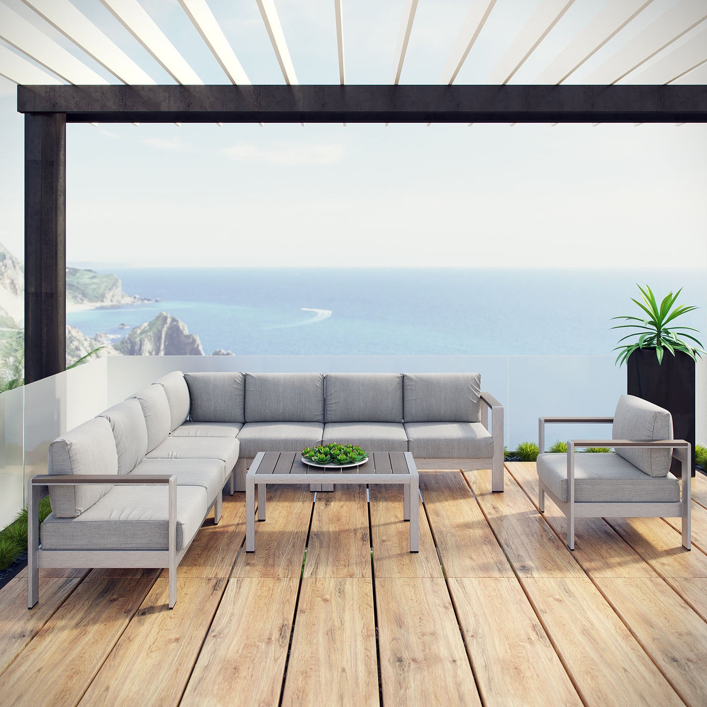 Shore 7 Piece Outdoor Patio Aluminum Sectional Sofa Set by Modway